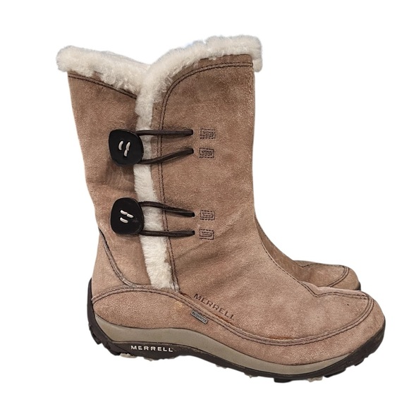 MERRELL Yarra Suede Leather Fur Lined Tall Boots Size 6.5 - Picture 1 of 12